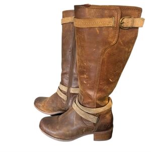 UGG Tan and Brown Heeled Leather Boots Size 8.5